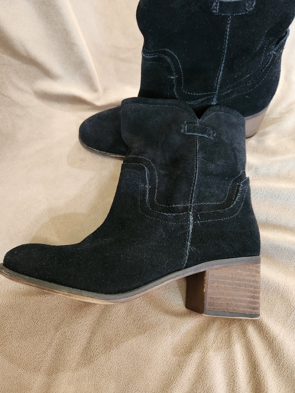 Franco Sarto Black Suede Ankle Booties with Block Heel